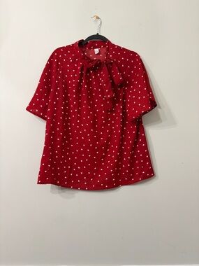 H&M Red Tie-Neck Heart Print Blouse